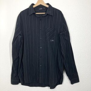 No Fear Y2K Shirt Mens 2XL Black Striped Button Up Long Sleeve Logo Casual Skate